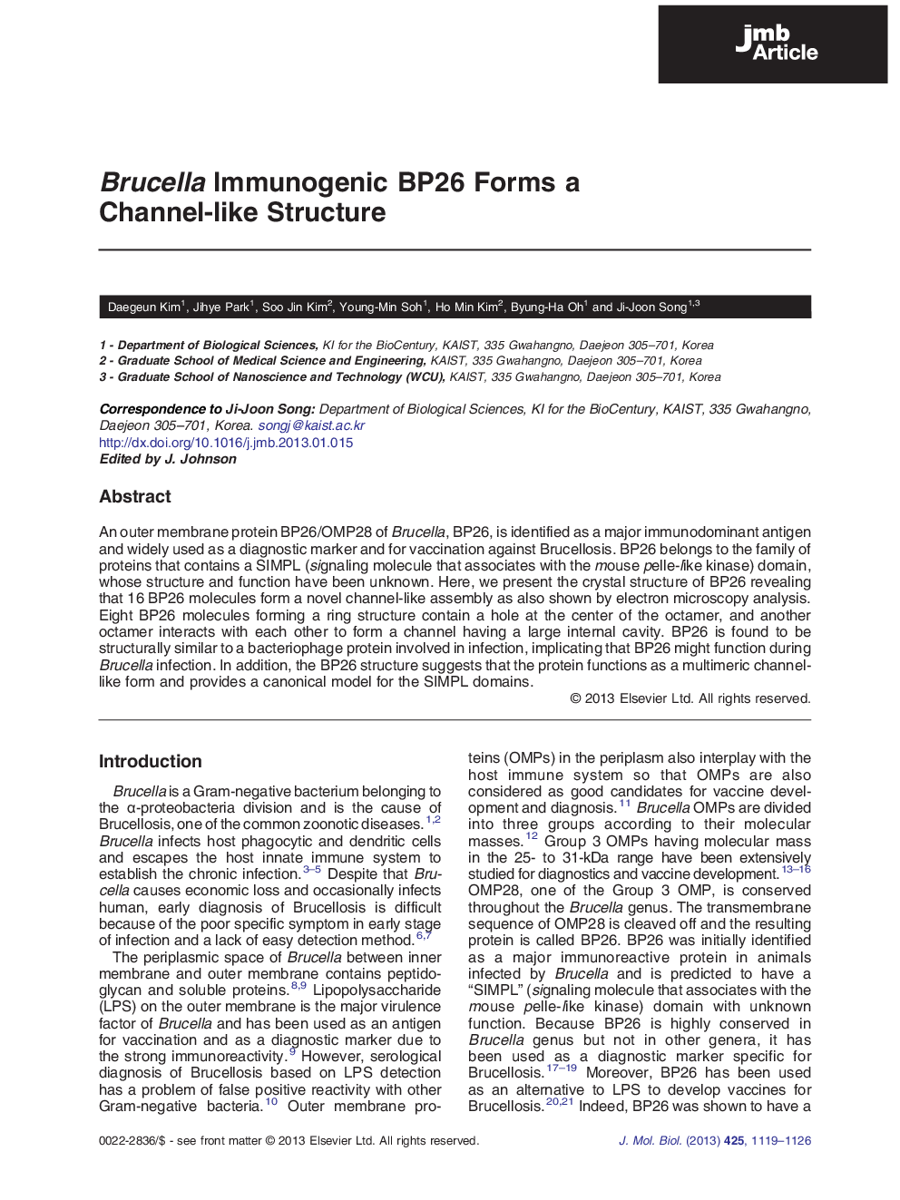 Brucella Immunogenic BP26 Forms a Channel-like Structure