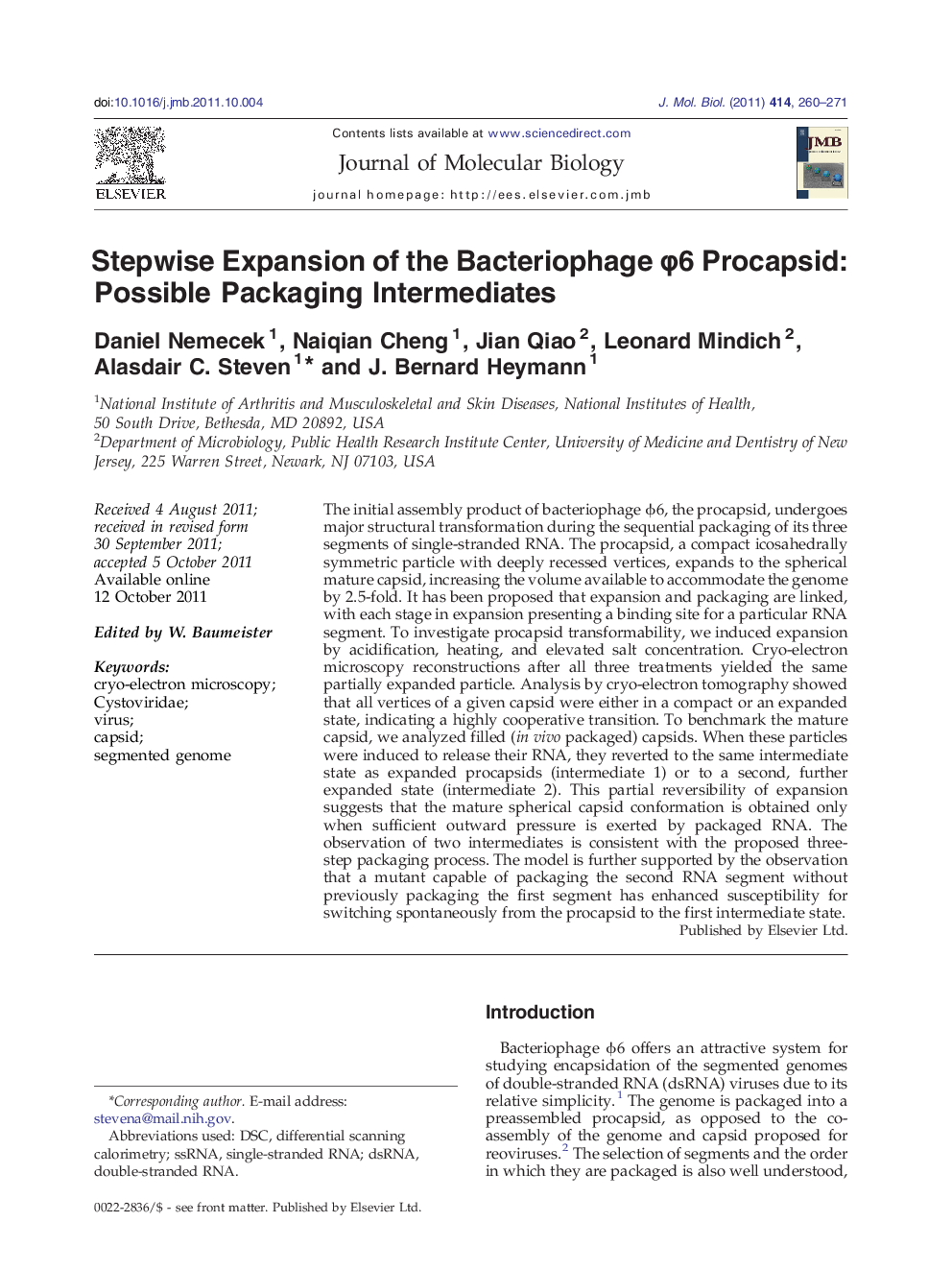 Stepwise Expansion of the Bacteriophage ϕ6 Procapsid: Possible Packaging Intermediates