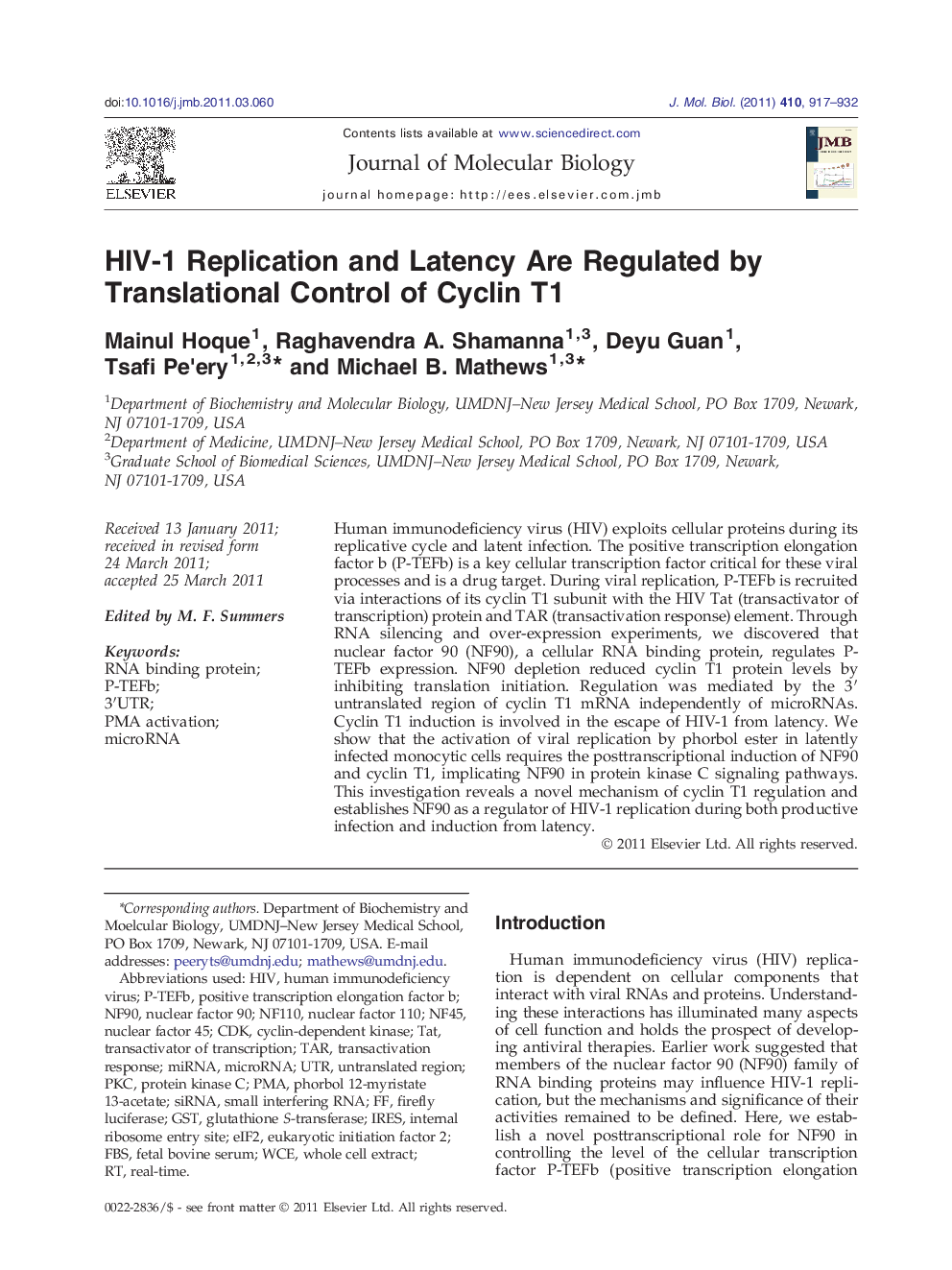 HIV-1 Replication and Latency Are Regulated by Translational Control of Cyclin T1