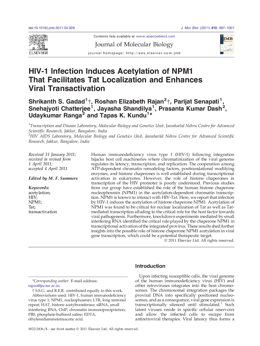 HIV-1 Infection Induces Acetylation of NPM1 That Facilitates Tat Localization and Enhances Viral Transactivation