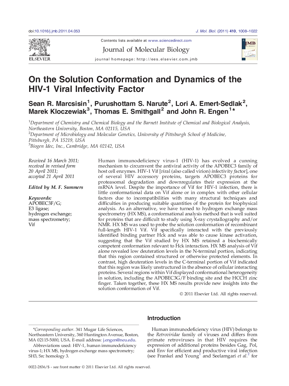 On the Solution Conformation and Dynamics of the HIV-1 Viral Infectivity Factor