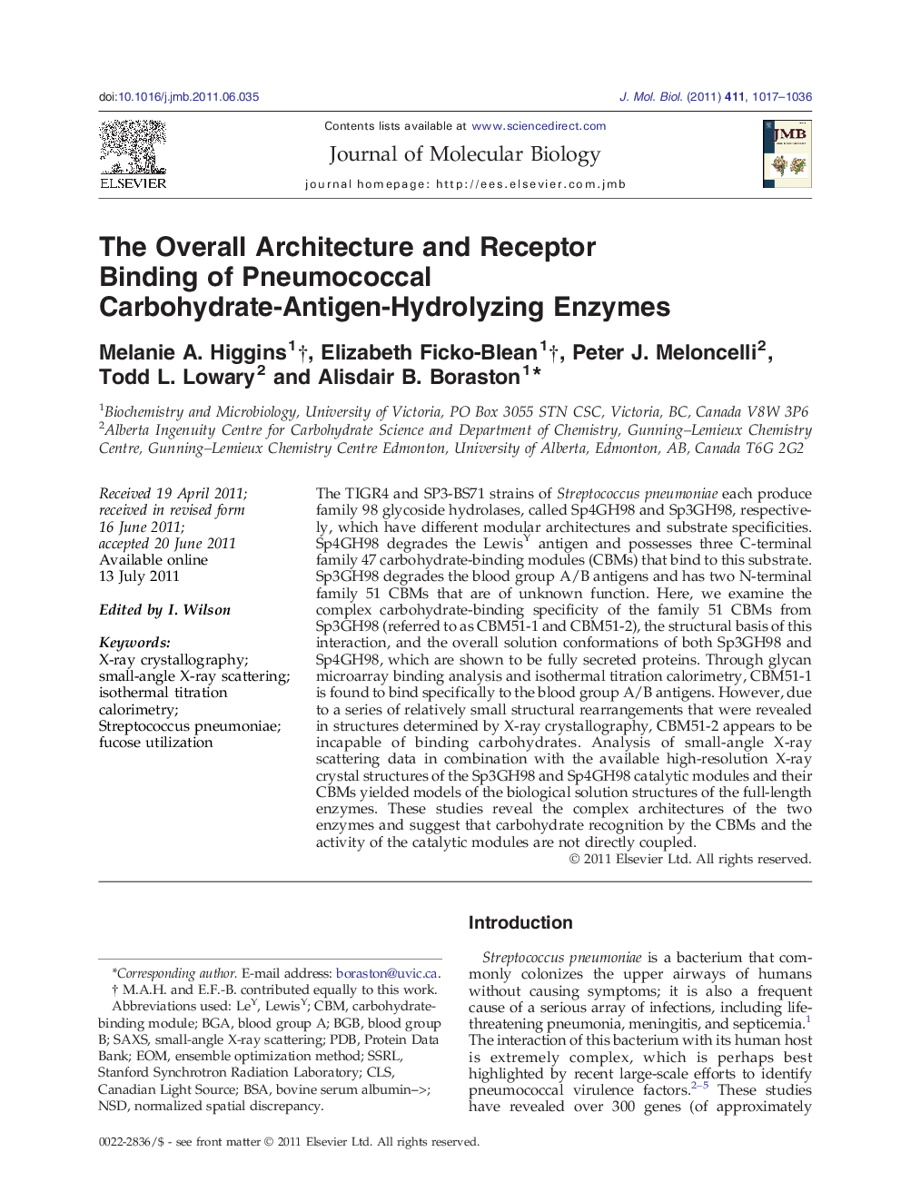 The Overall Architecture and Receptor Binding of Pneumococcal Carbohydrate-Antigen-Hydrolyzing Enzymes