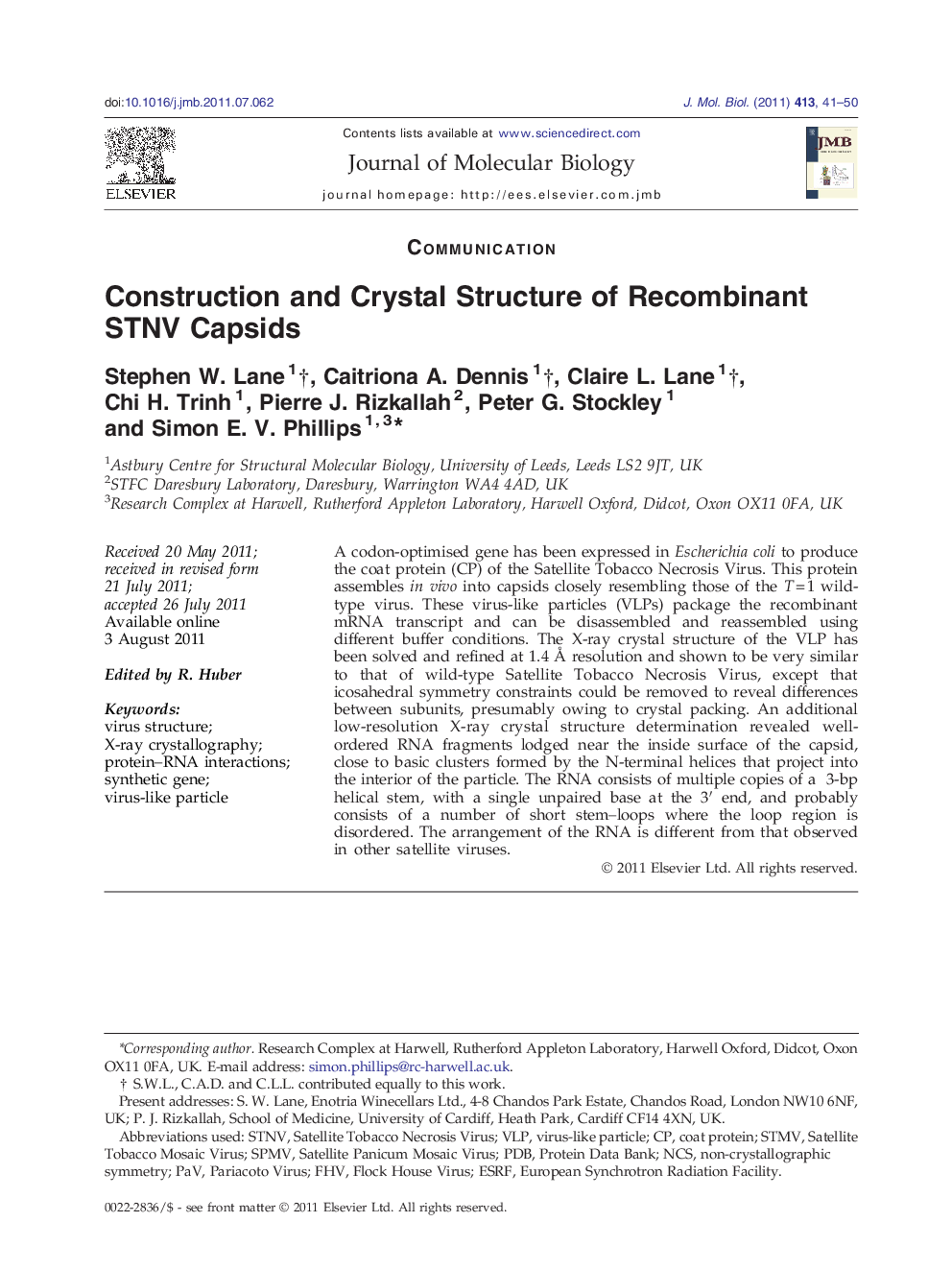 Construction and Crystal Structure of Recombinant STNV Capsids