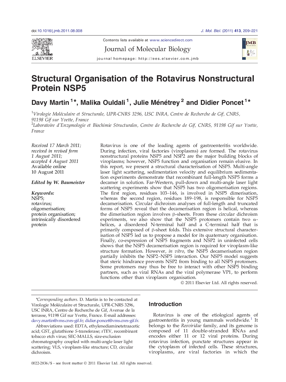 Structural Organisation of the Rotavirus Nonstructural Protein NSP5