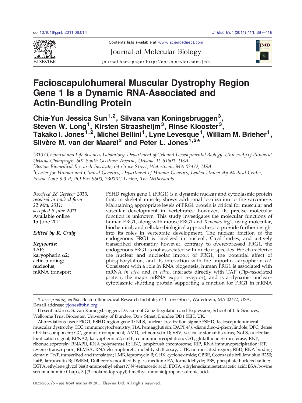 Facioscapulohumeral Muscular Dystrophy Region Gene 1 Is a Dynamic RNA-Associated and Actin-Bundling Protein