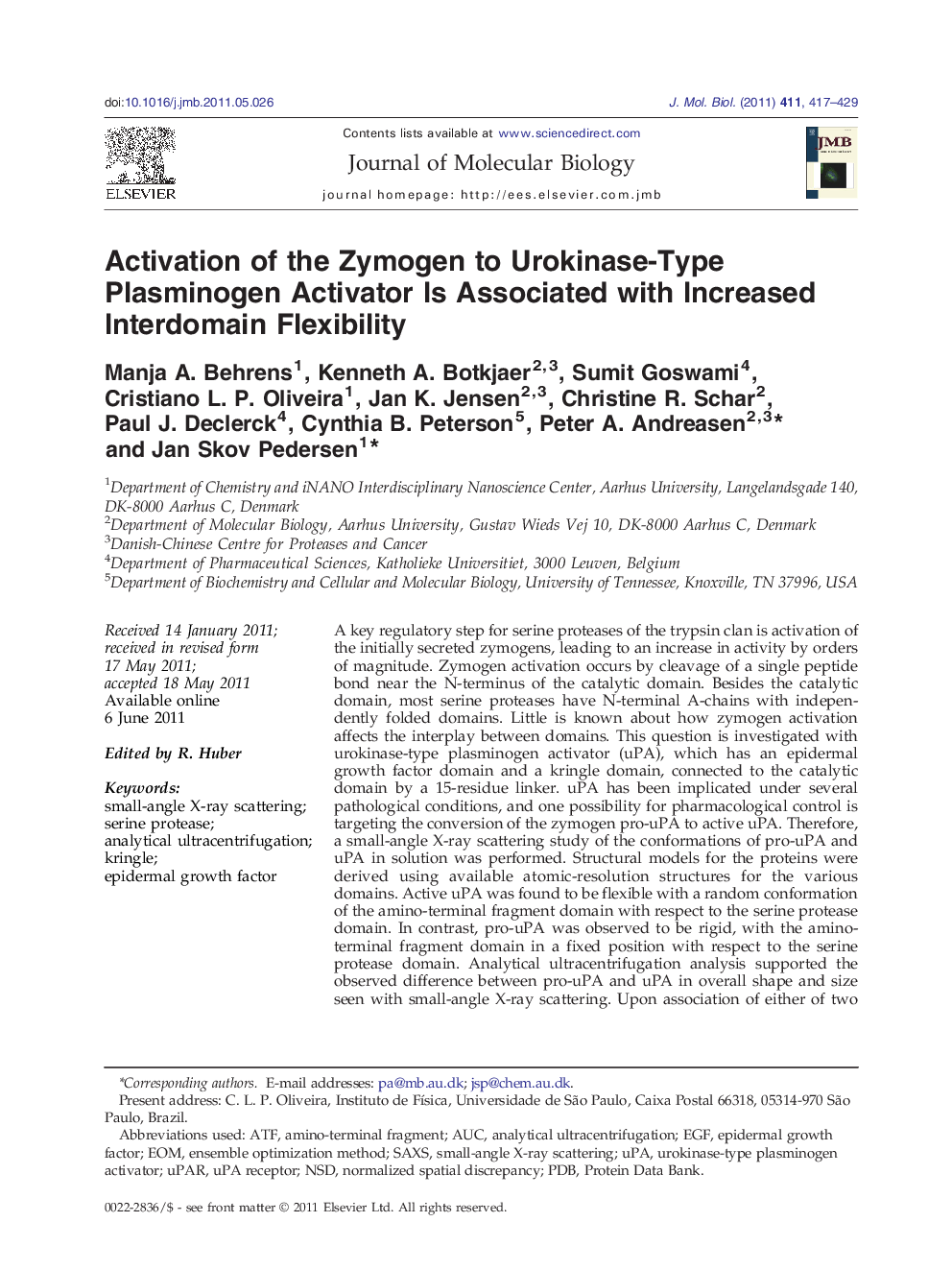 Activation of the Zymogen to Urokinase-Type Plasminogen Activator Is Associated with Increased Interdomain Flexibility