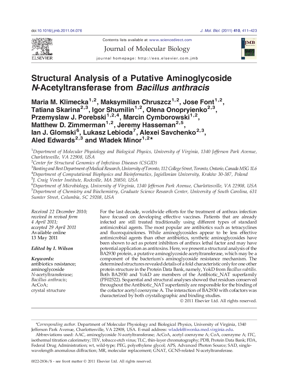 Structural Analysis of a Putative Aminoglycoside N-Acetyltransferase from Bacillus anthracis