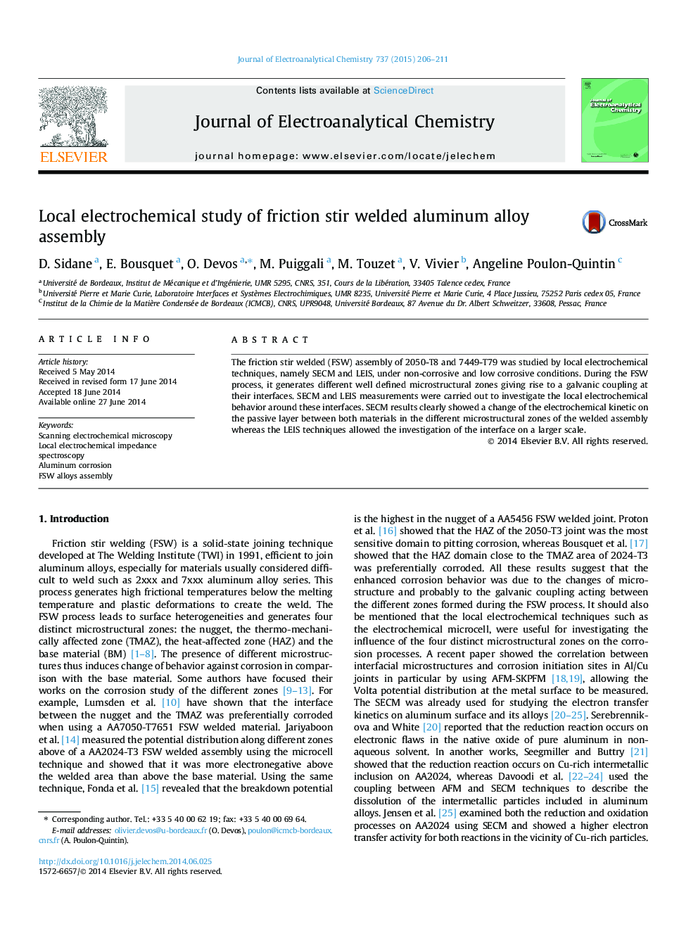 Local electrochemical study of friction stir welded aluminum alloy assembly