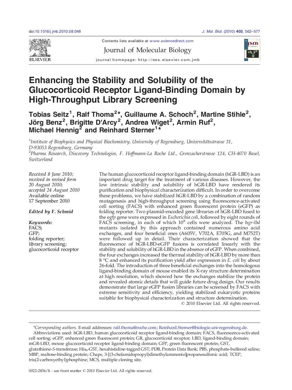 Enhancing the Stability and Solubility of the Glucocorticoid Receptor Ligand-Binding Domain by High-Throughput Library Screening