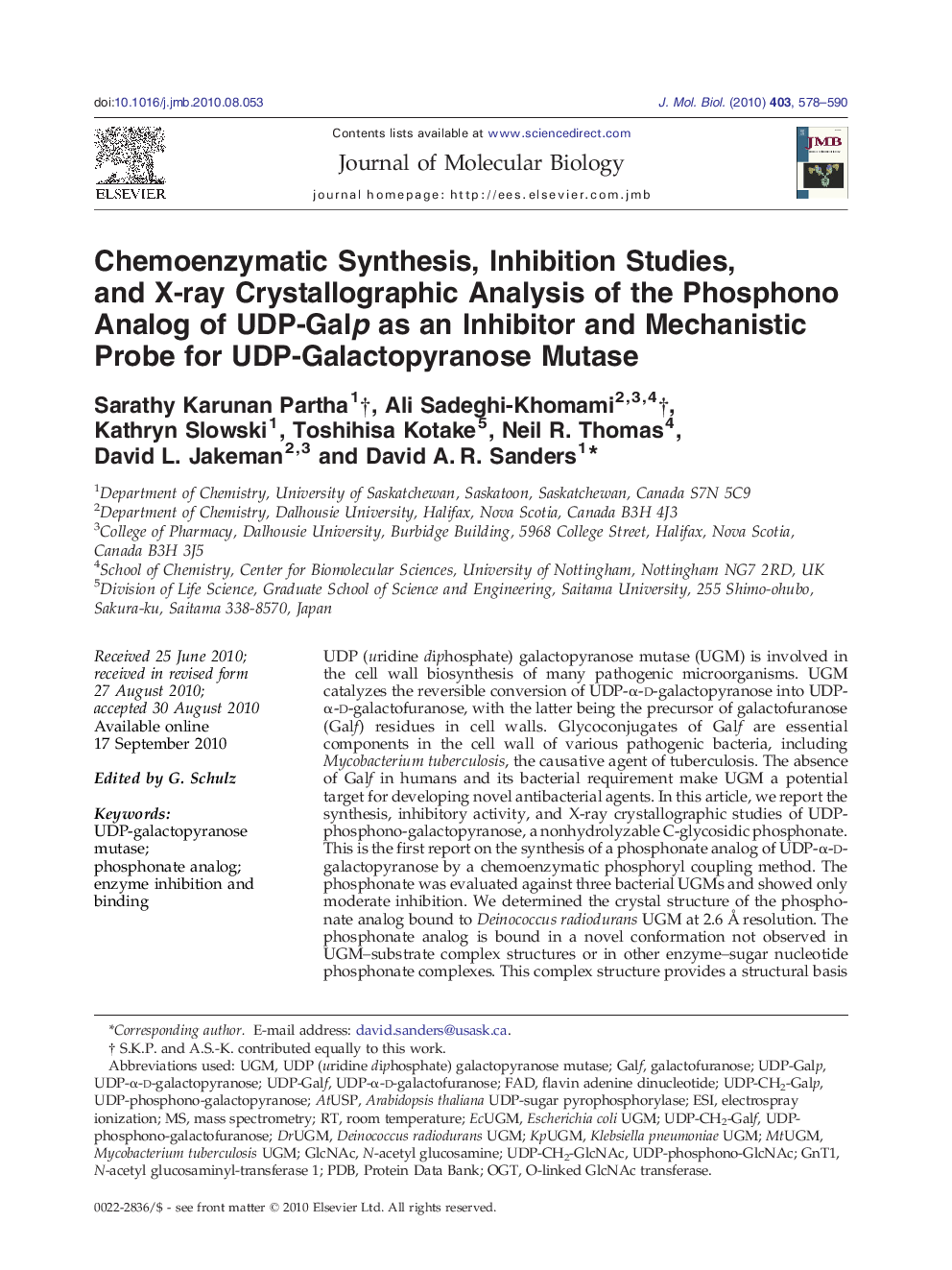 Chemoenzymatic Synthesis, Inhibition Studies, and X-ray Crystallographic Analysis of the Phosphono Analog of UDP-Galp as an Inhibitor and Mechanistic Probe for UDP-Galactopyranose Mutase