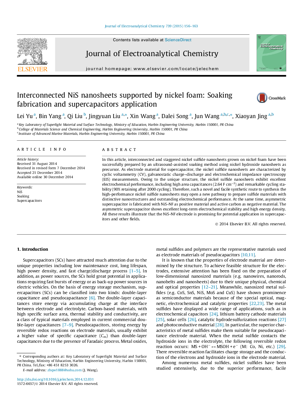 Interconnected NiS nanosheets supported by nickel foam: Soaking fabrication and supercapacitors application