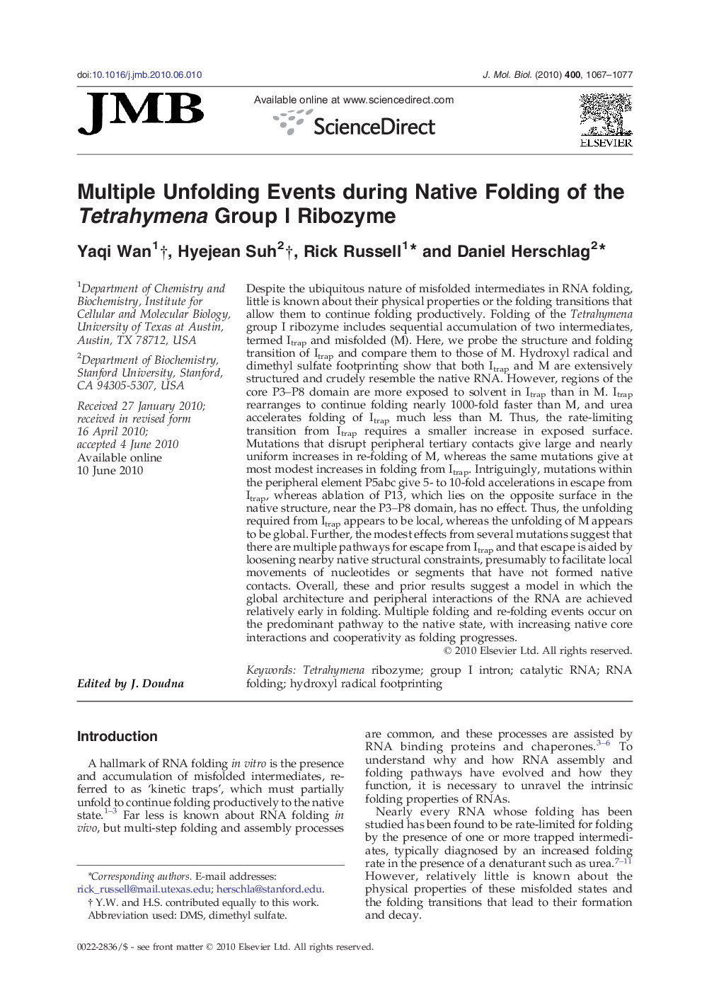 Multiple Unfolding Events during Native Folding of the Tetrahymena Group I Ribozyme