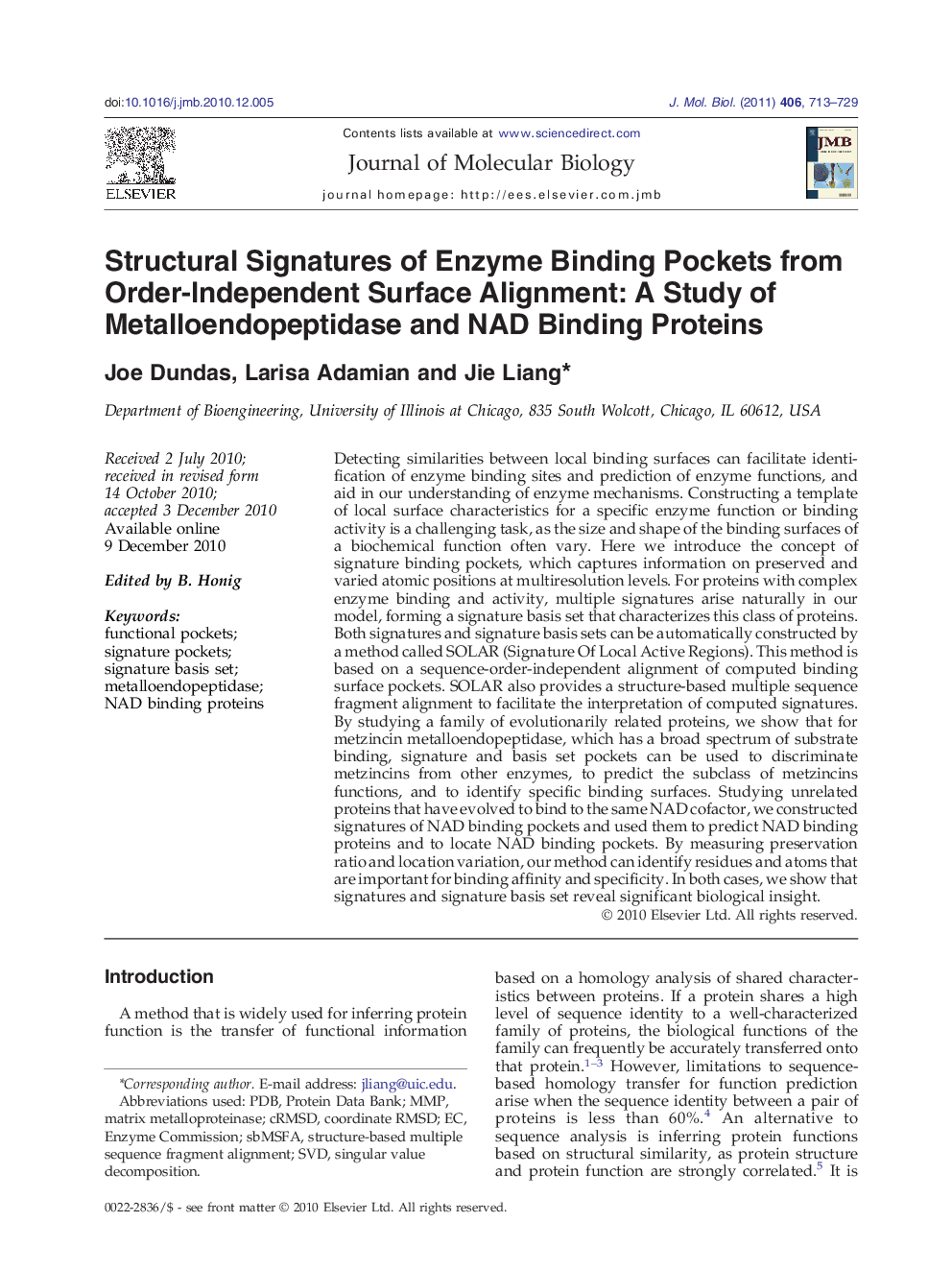 Structural Signatures of Enzyme Binding Pockets from Order-Independent Surface Alignment: A Study of Metalloendopeptidase and NAD Binding Proteins