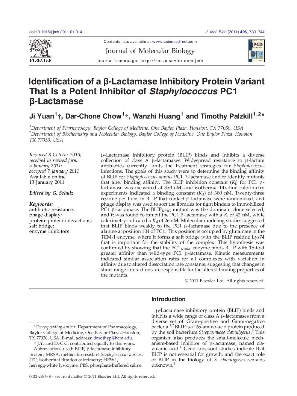 Identification of a β-Lactamase Inhibitory Protein Variant That Is a Potent Inhibitor of Staphylococcus PC1 β-Lactamase