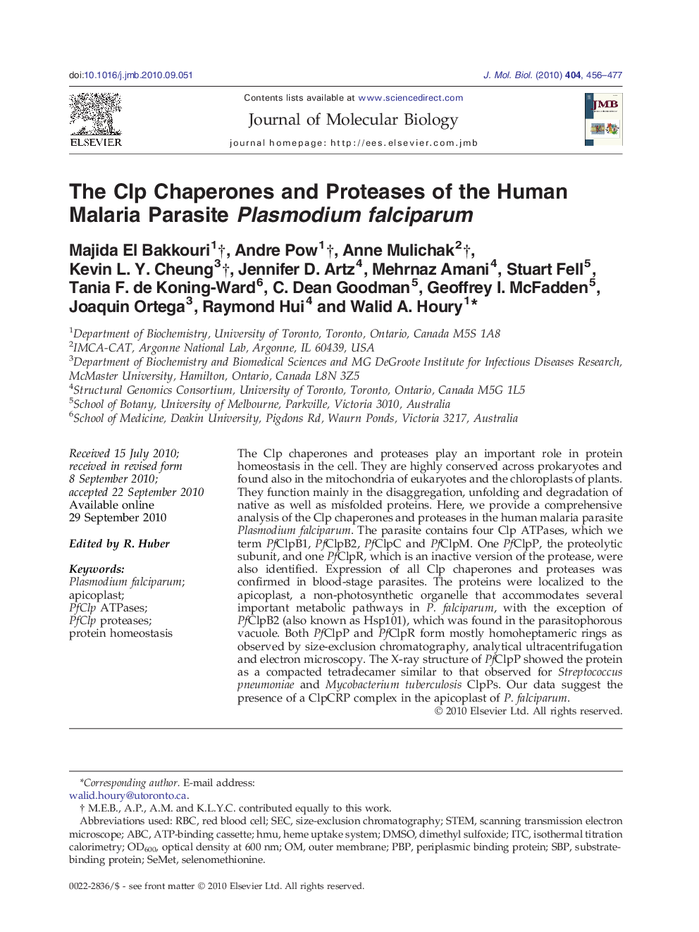 The Clp Chaperones and Proteases of the Human Malaria Parasite Plasmodium falciparum