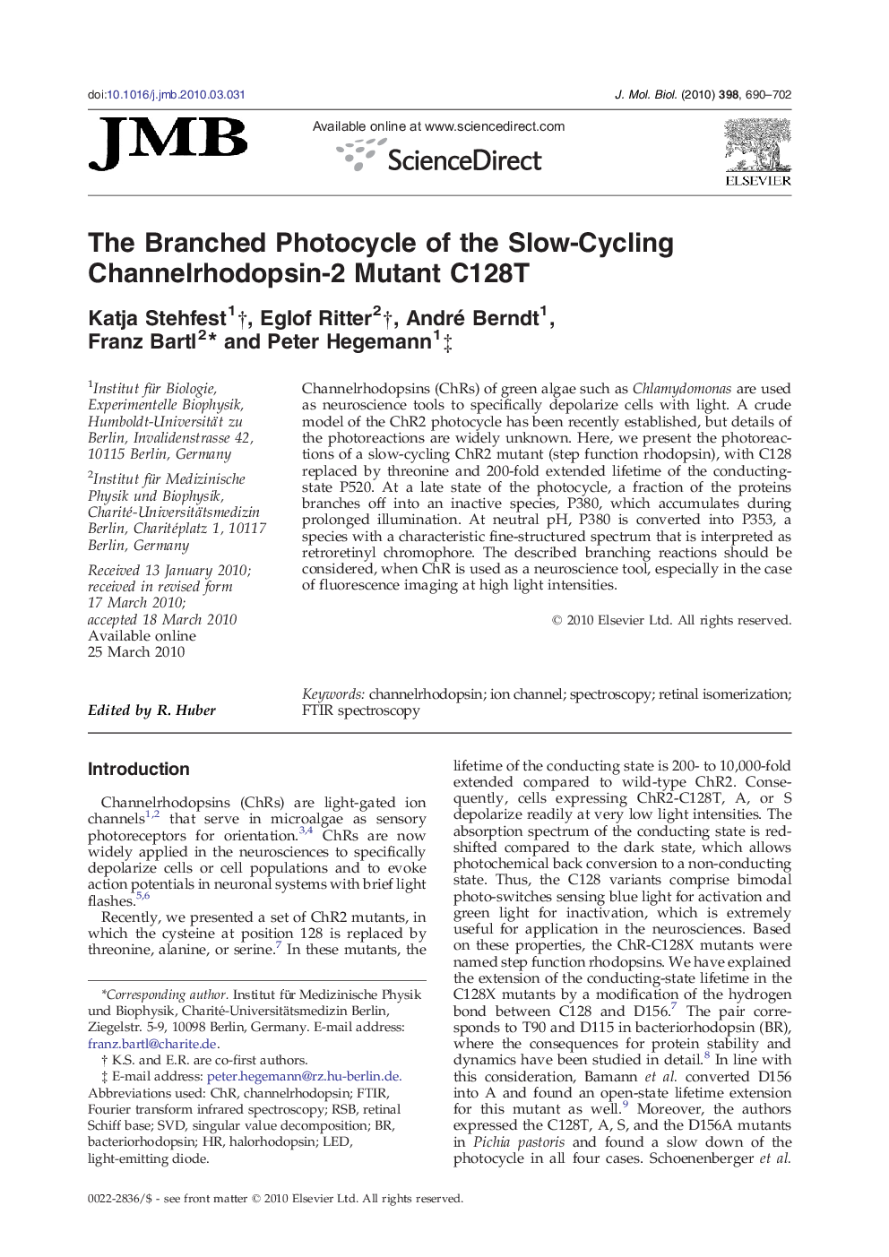 The Branched Photocycle of the Slow-Cycling Channelrhodopsin-2 Mutant C128T