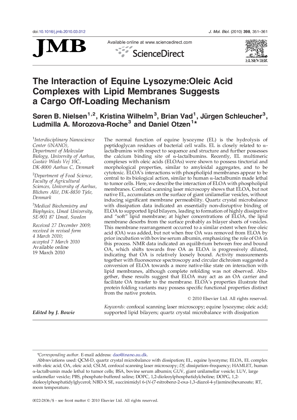 The Interaction of Equine Lysozyme:Oleic Acid Complexes with Lipid Membranes Suggests a Cargo Off-Loading Mechanism