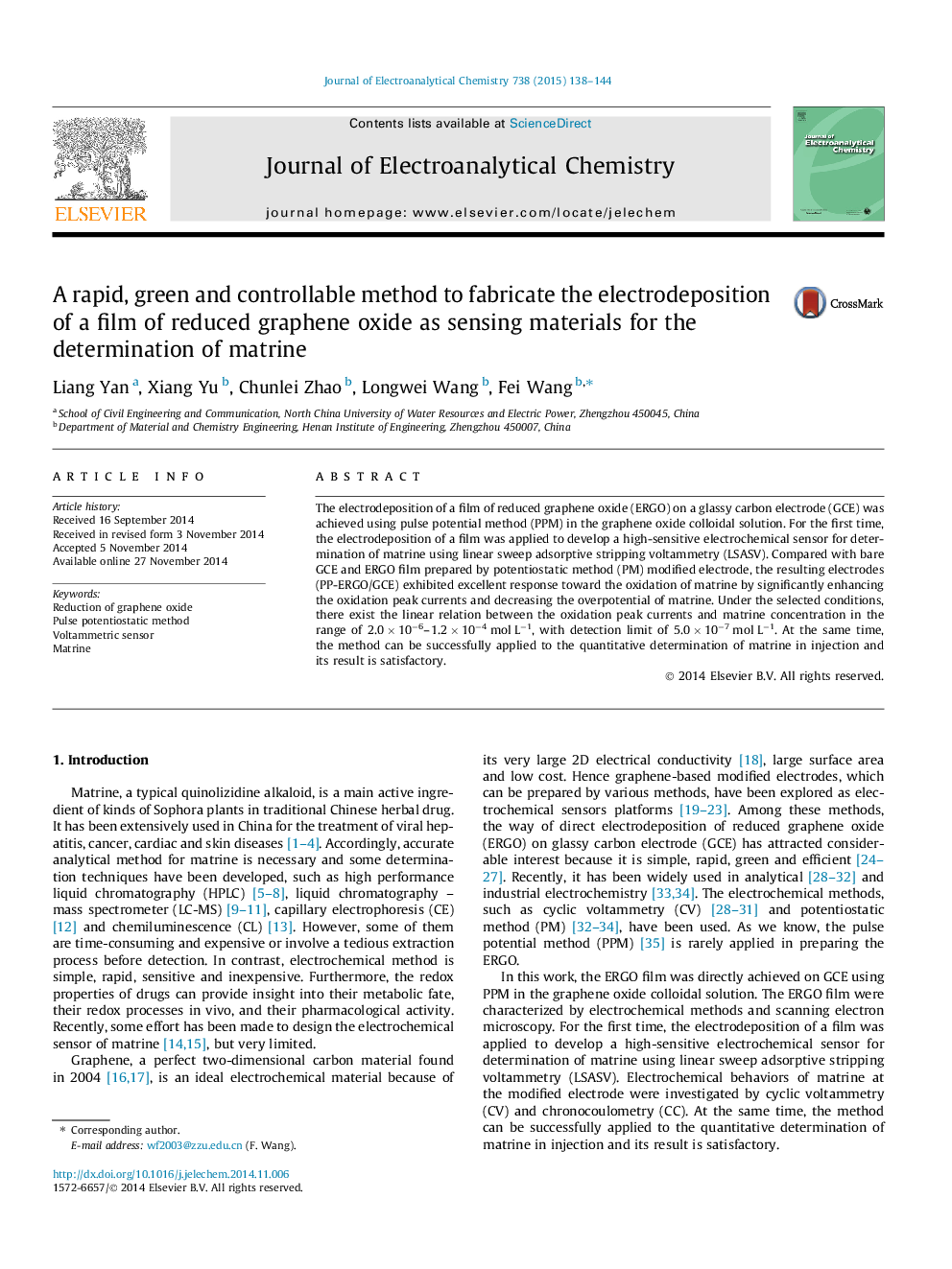 A rapid, green and controllable method to fabricate the electrodeposition of a film of reduced graphene oxide as sensing materials for the determination of matrine