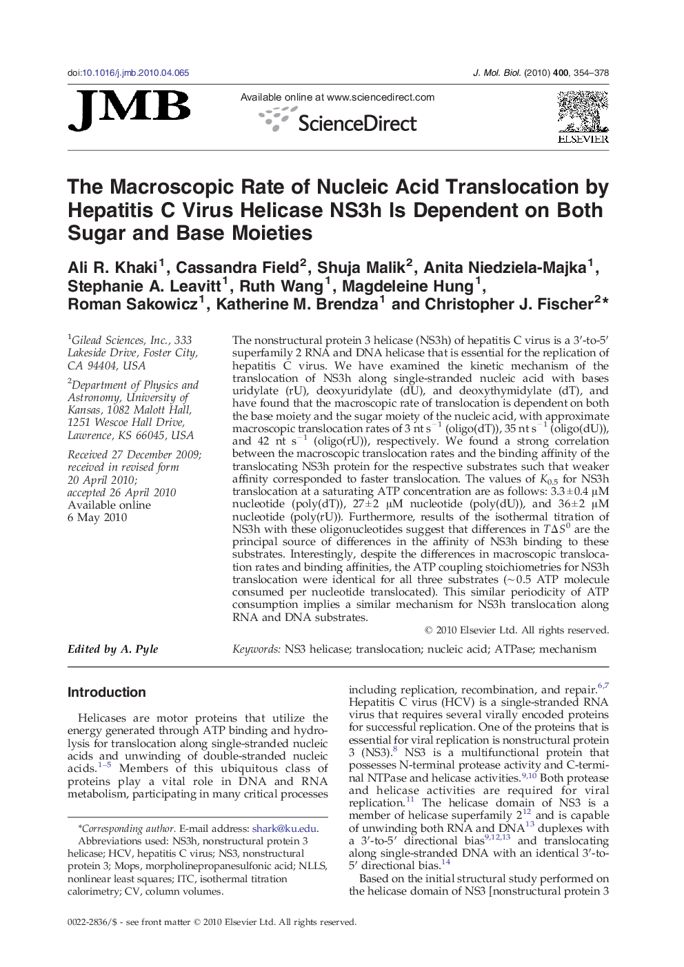 The Macroscopic Rate of Nucleic Acid Translocation by Hepatitis C Virus Helicase NS3h Is Dependent on Both Sugar and Base Moieties