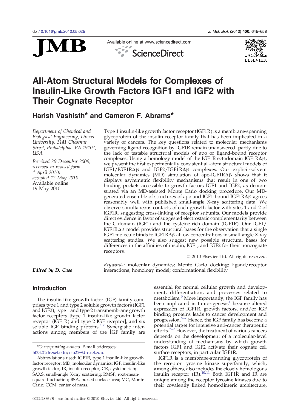 All-Atom Structural Models for Complexes of Insulin-Like Growth Factors IGF1 and IGF2 with Their Cognate Receptor