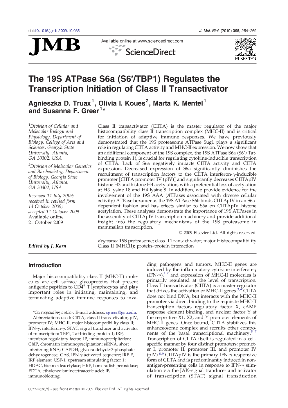 The 19S ATPase S6a (S6′/TBP1) Regulates the Transcription Initiation of Class II Transactivator