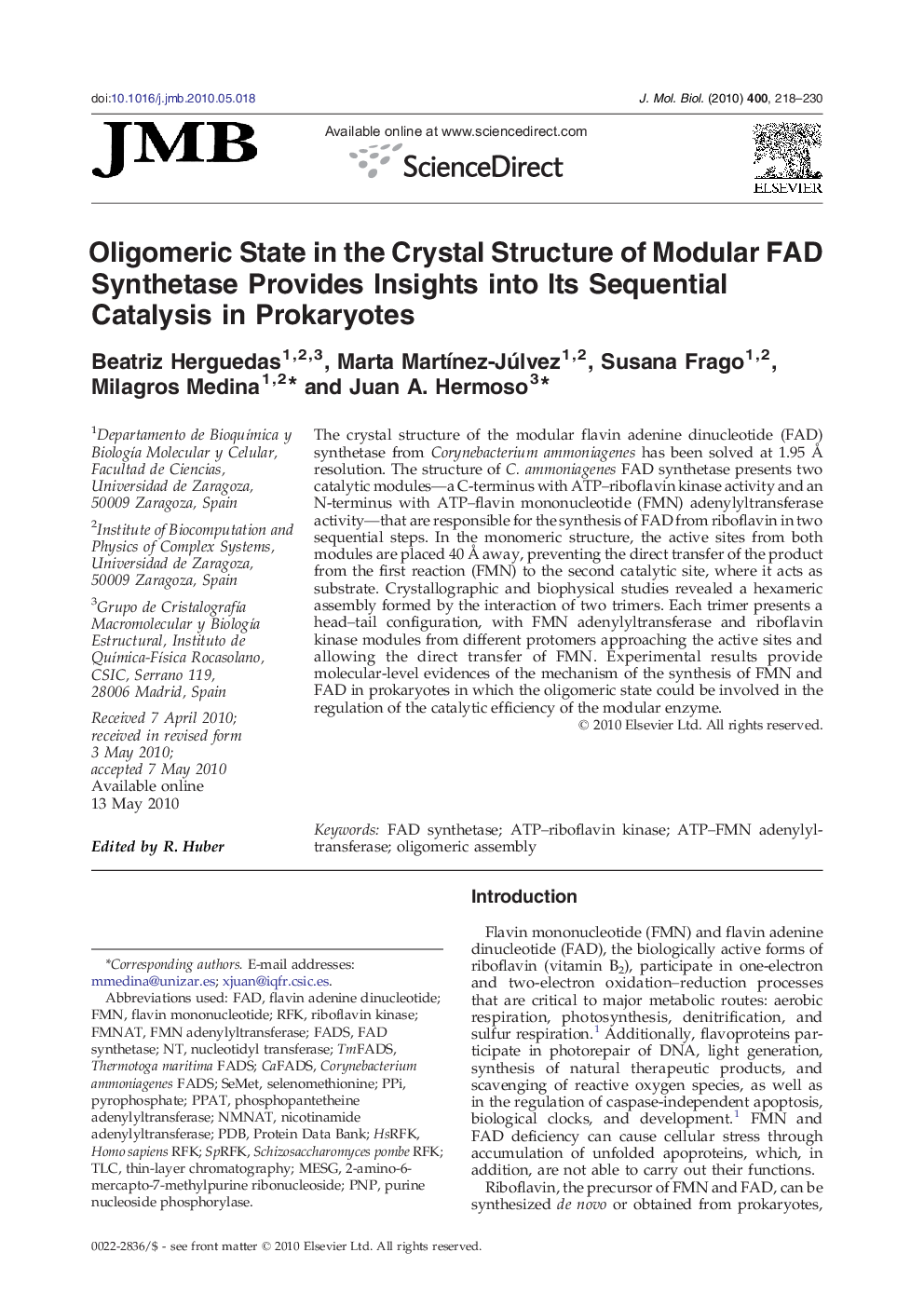 Oligomeric State in the Crystal Structure of Modular FAD Synthetase Provides Insights into Its Sequential Catalysis in Prokaryotes