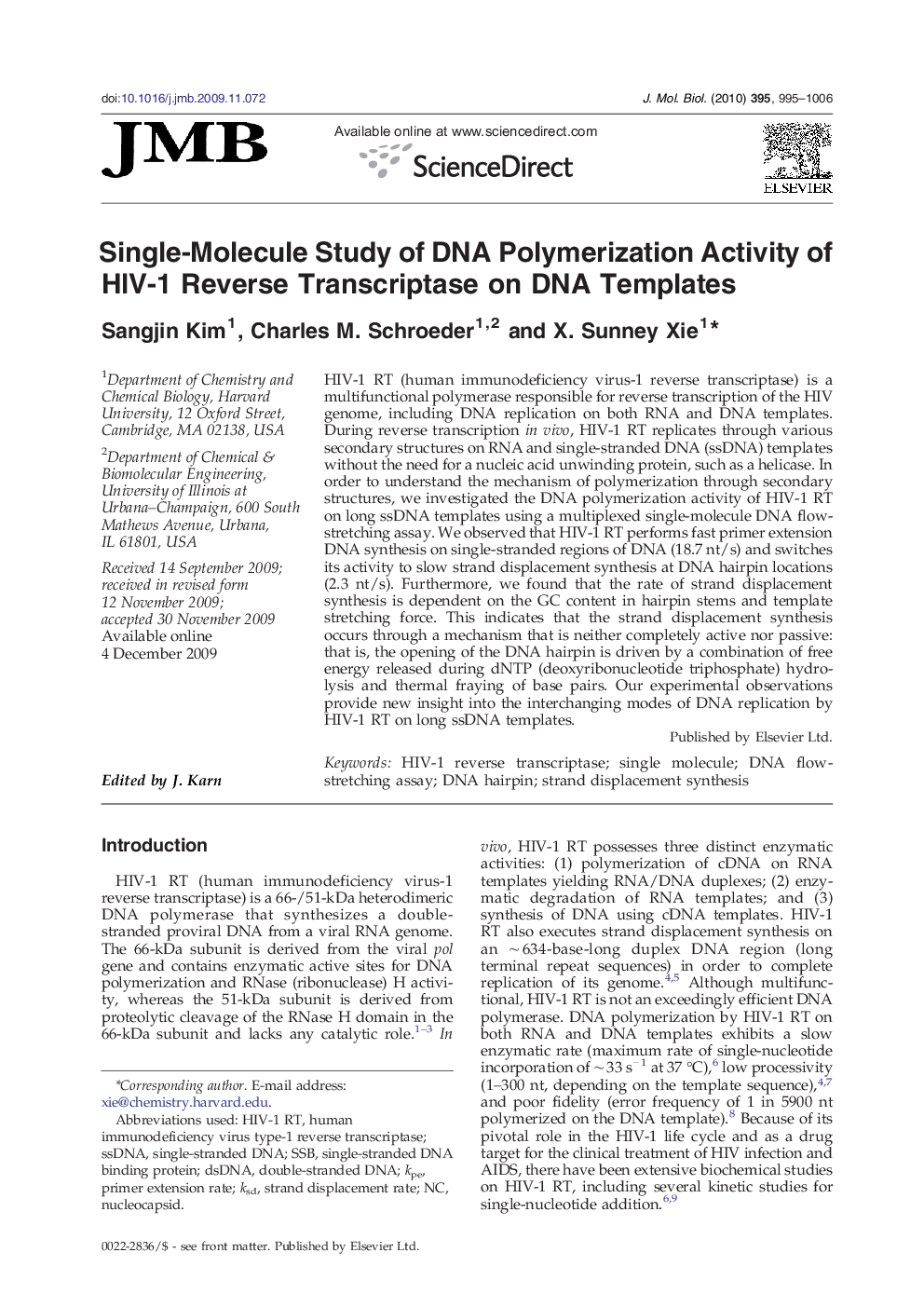 Single-Molecule Study of DNA Polymerization Activity of HIV-1 Reverse Transcriptase on DNA Templates