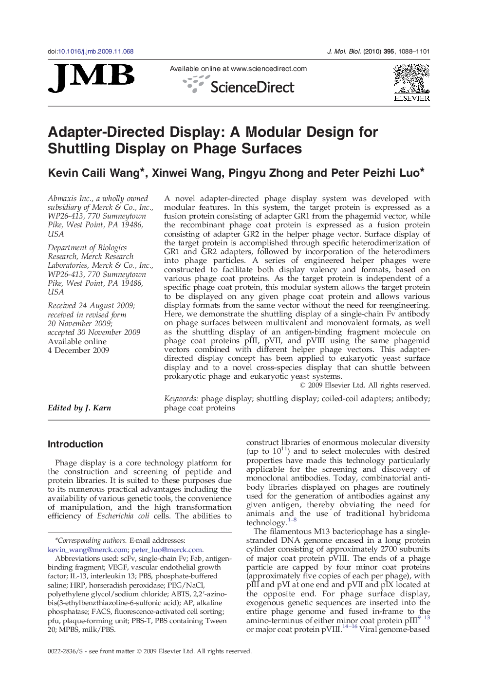 Adapter-Directed Display: A Modular Design for Shuttling Display on Phage Surfaces