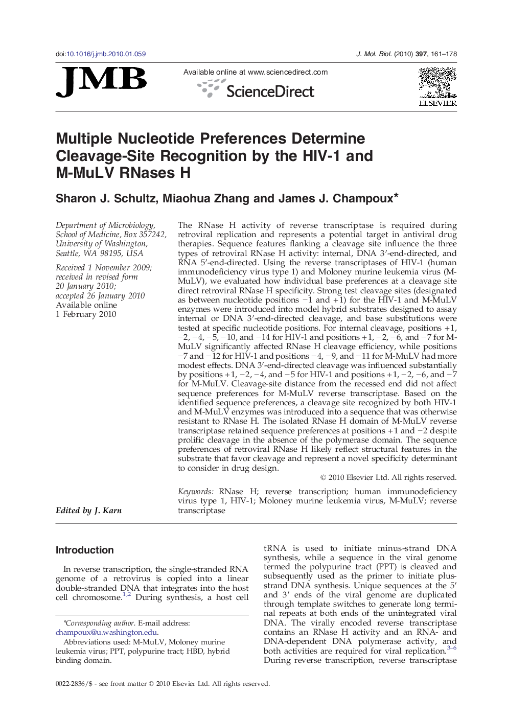 Multiple Nucleotide Preferences Determine Cleavage-Site Recognition by the HIV-1 and M-MuLV RNases H