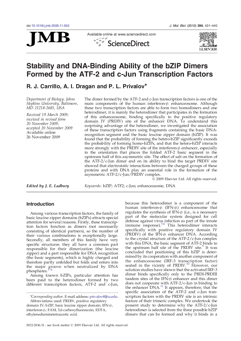 Stability and DNA-Binding Ability of the bZIP Dimers Formed by the ATF-2 and c-Jun Transcription Factors