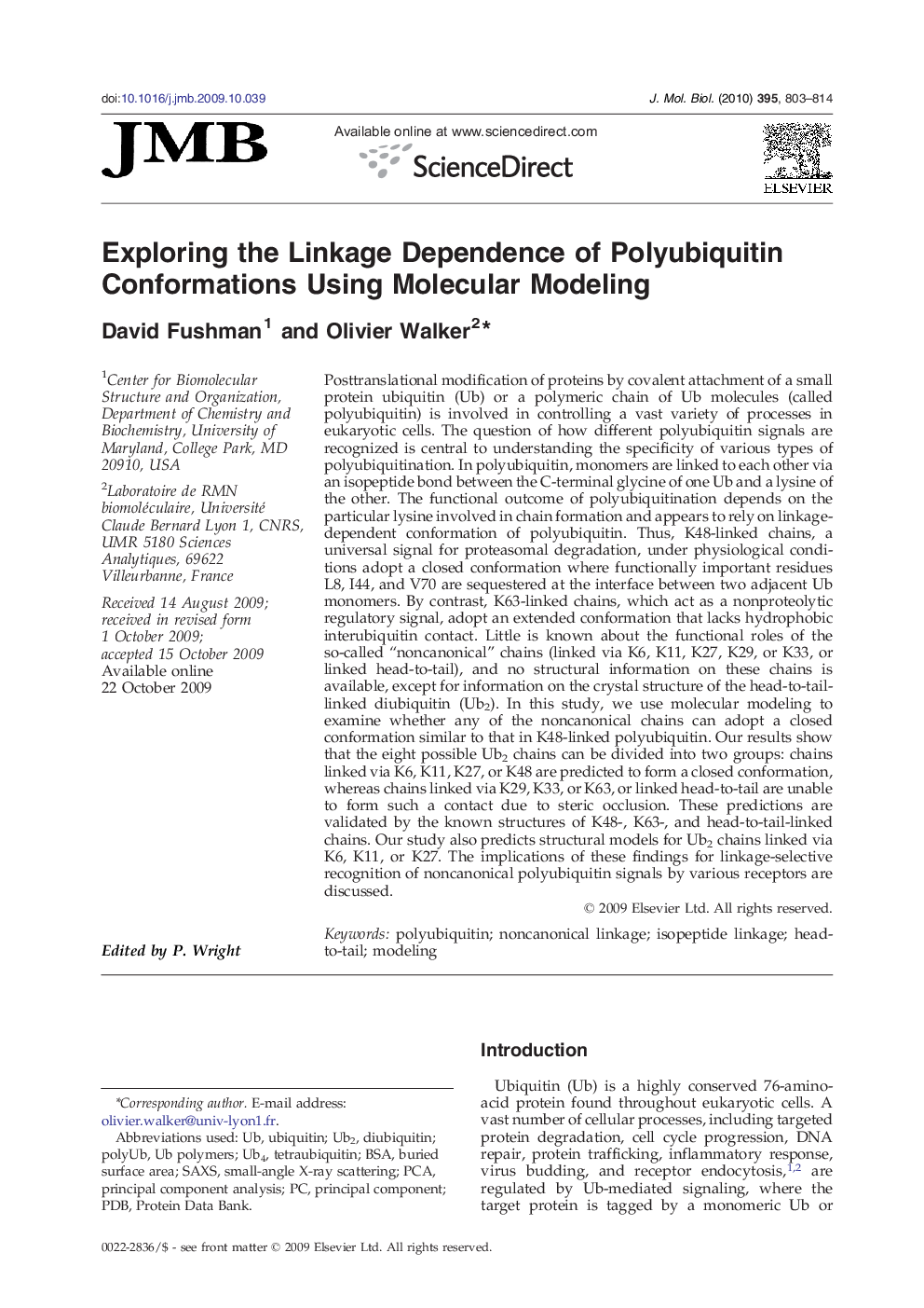 Exploring the Linkage Dependence of Polyubiquitin Conformations Using Molecular Modeling