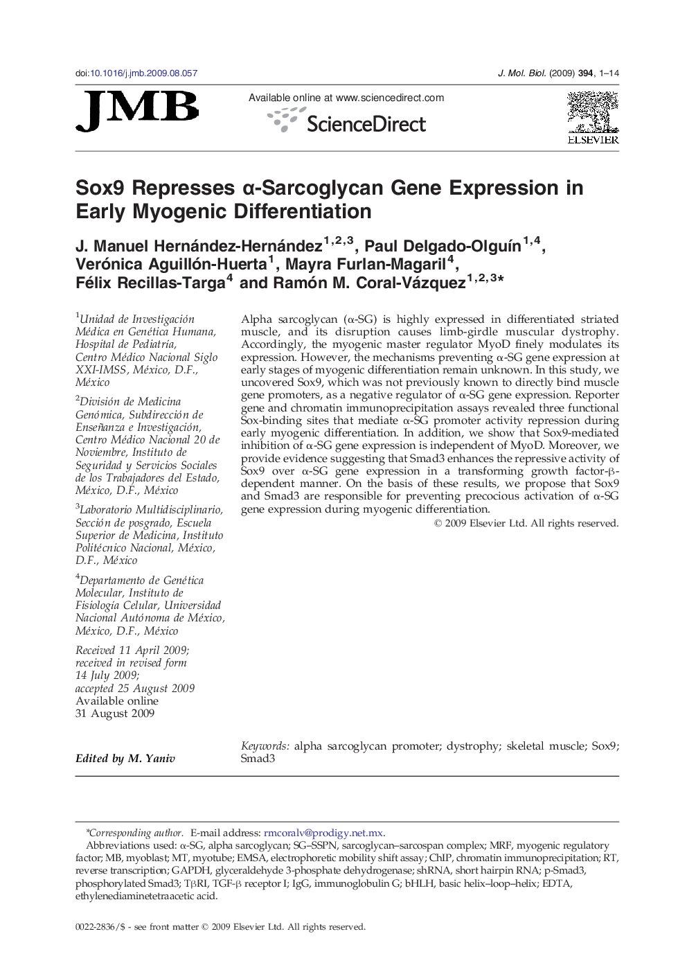 Sox9 Represses α-Sarcoglycan Gene Expression in Early Myogenic Differentiation