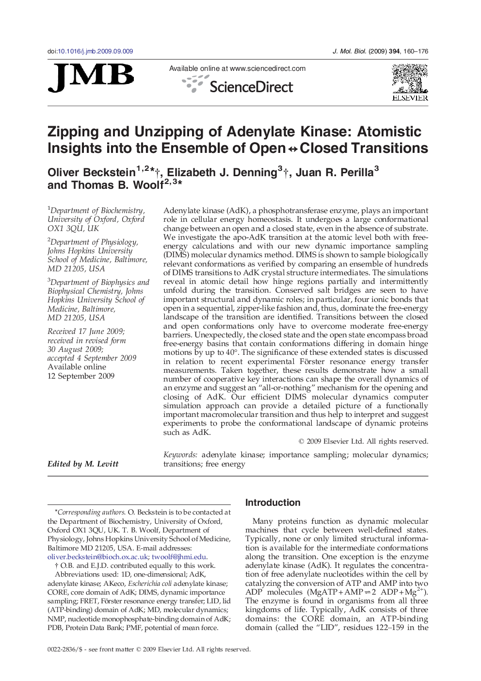 Zipping and Unzipping of Adenylate Kinase: Atomistic Insights into the Ensemble of Open ↔ Closed Transitions