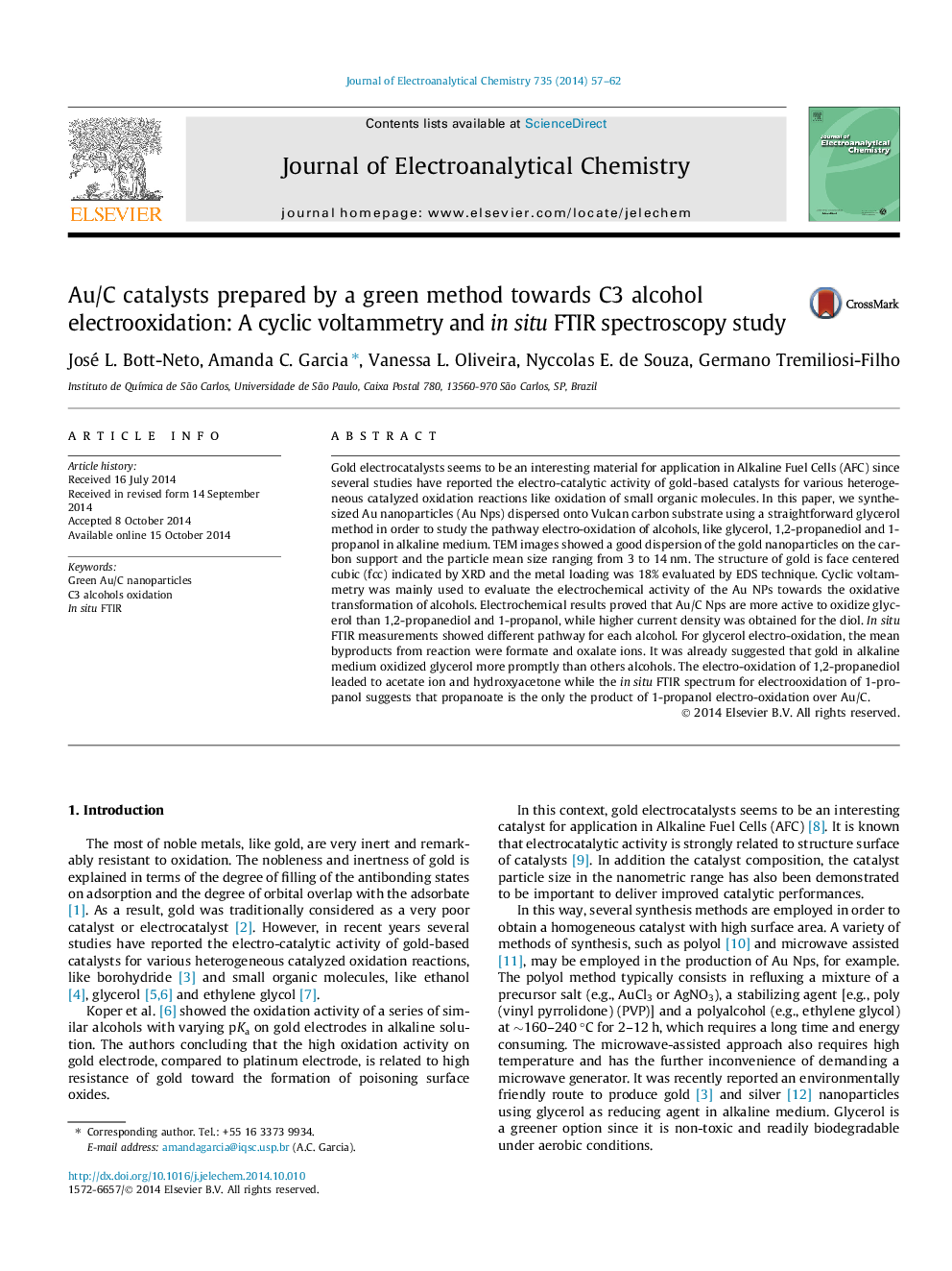 Au/C catalysts prepared by a green method towards C3 alcohol electrooxidation: A cyclic voltammetry and in situ FTIR spectroscopy study