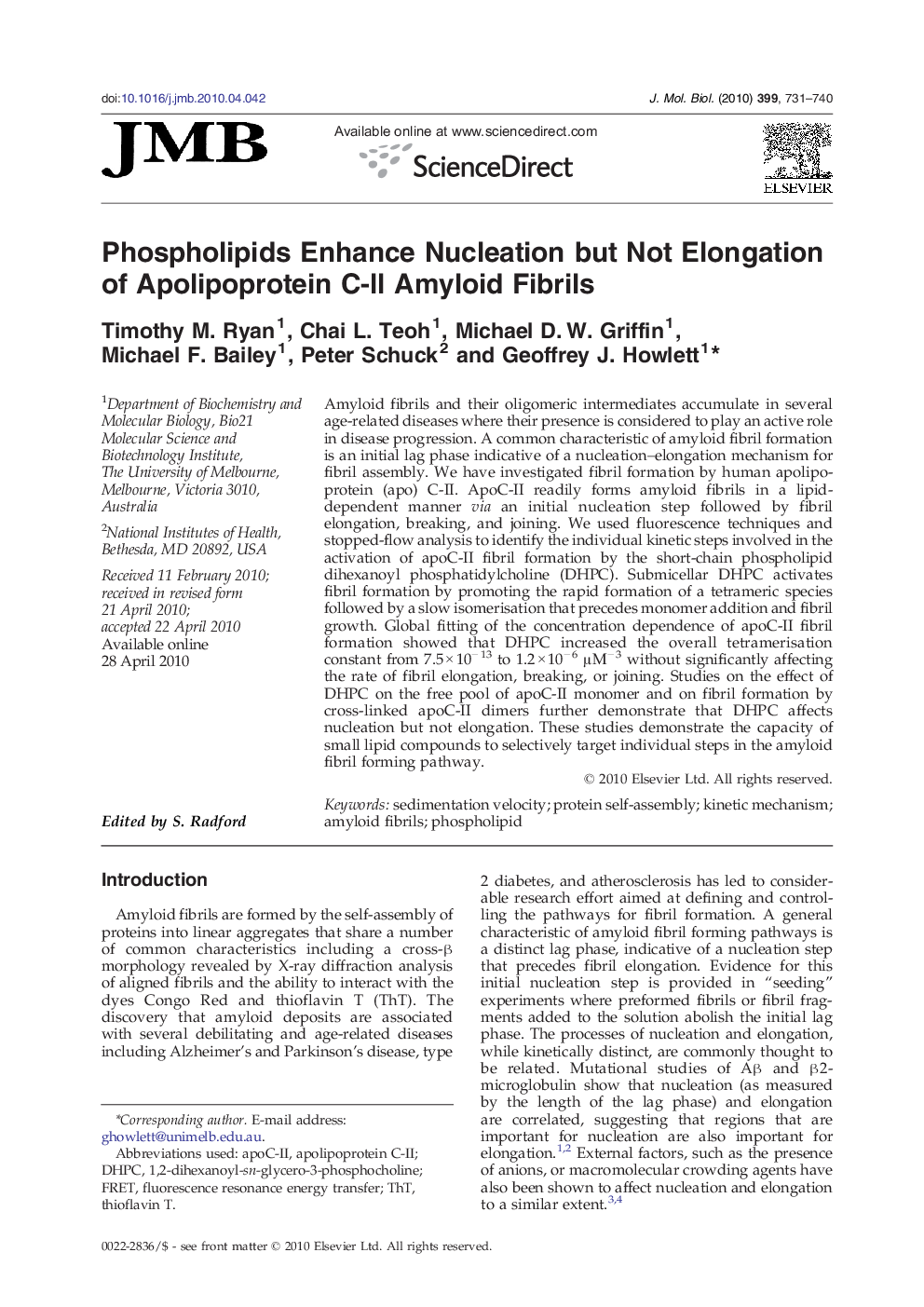 Phospholipids Enhance Nucleation but Not Elongation of Apolipoprotein C-II Amyloid Fibrils