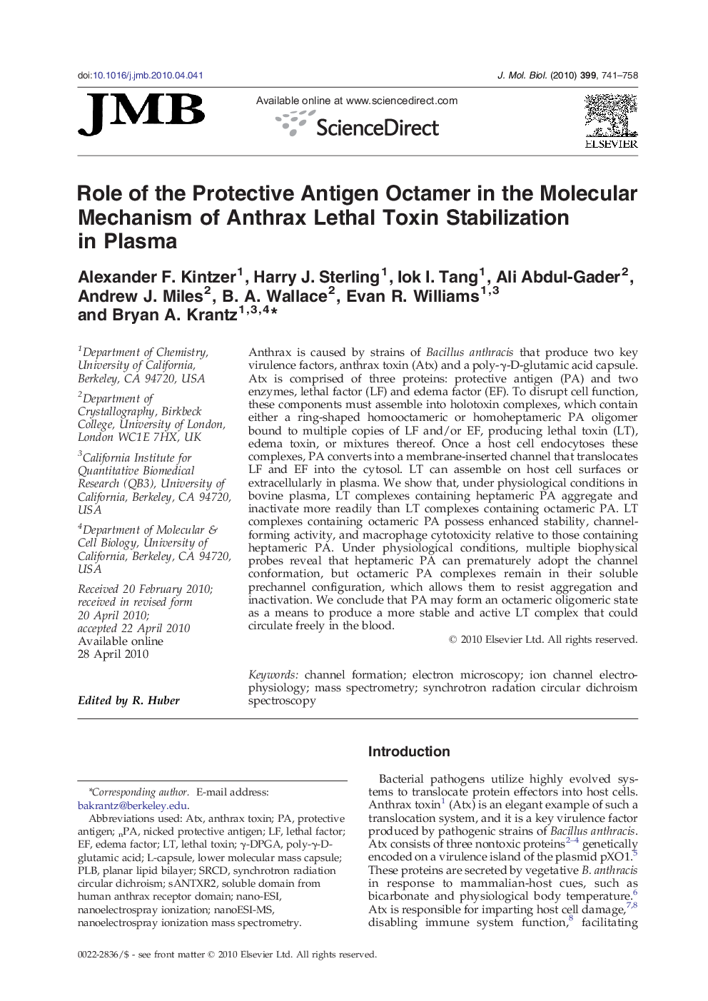 Role of the Protective Antigen Octamer in the Molecular Mechanism of Anthrax Lethal Toxin Stabilization in Plasma