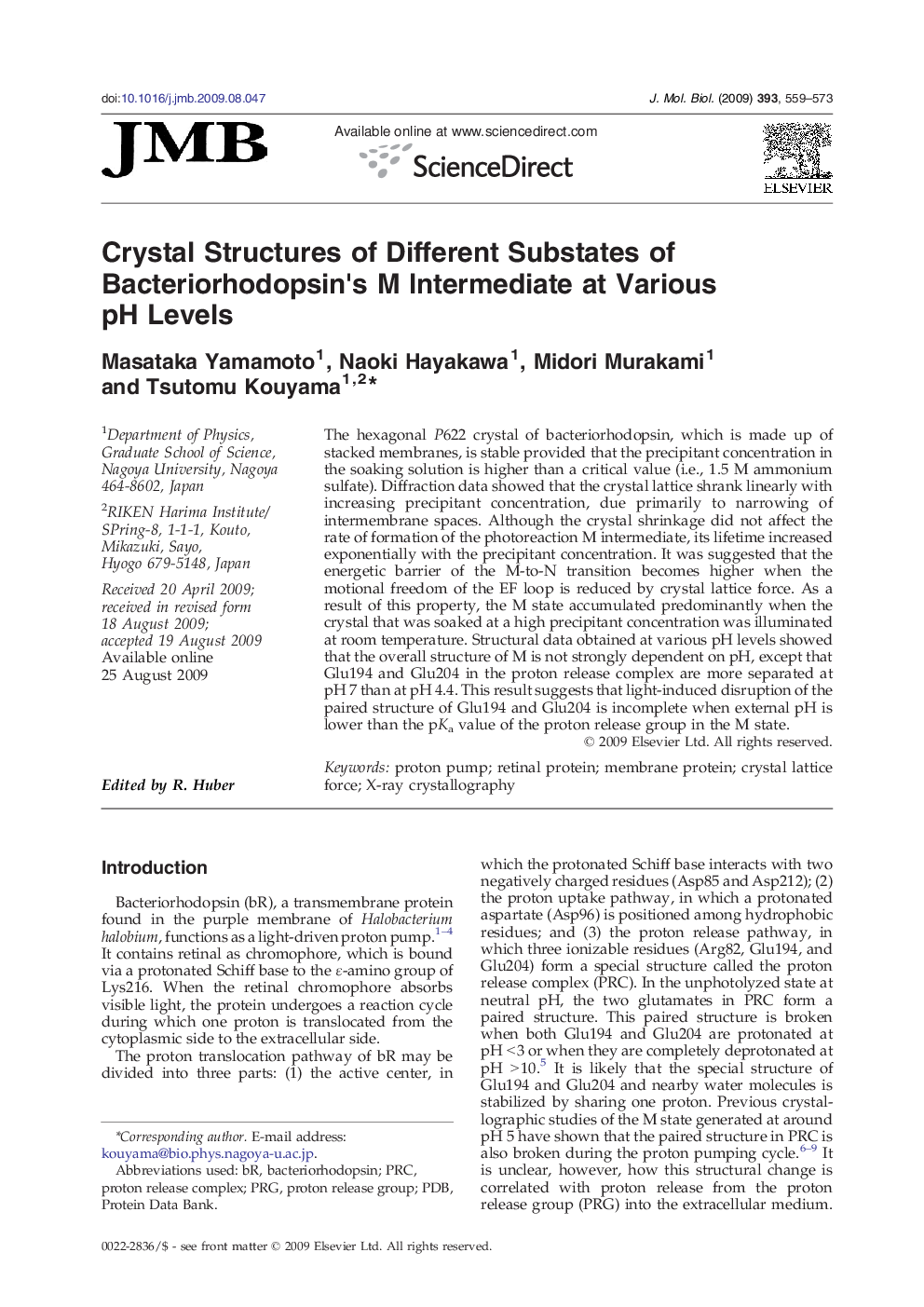 Crystal Structures of Different Substates of Bacteriorhodopsin's M Intermediate at Various pH Levels