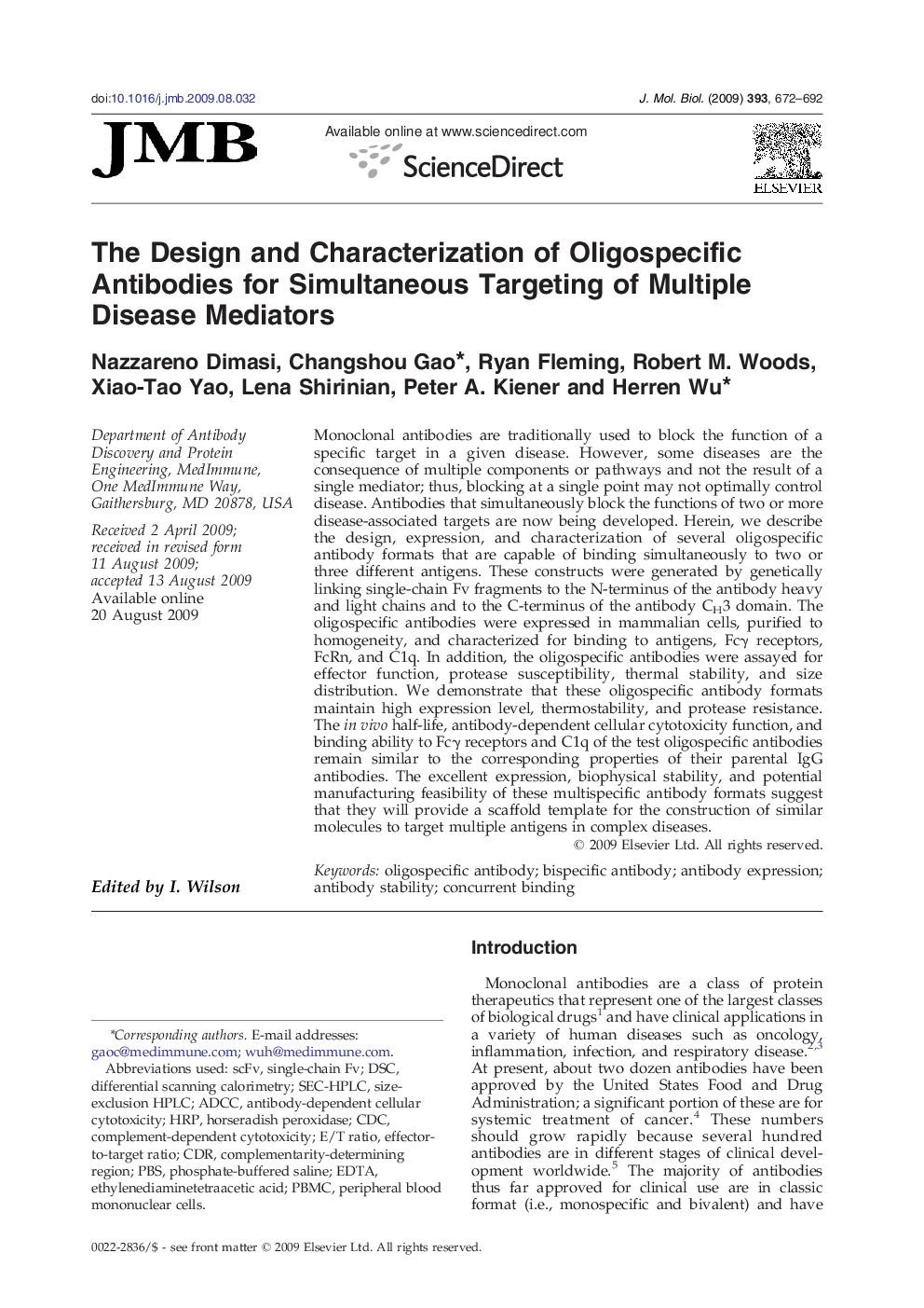 The Design and Characterization of Oligospecific Antibodies for Simultaneous Targeting of Multiple Disease Mediators