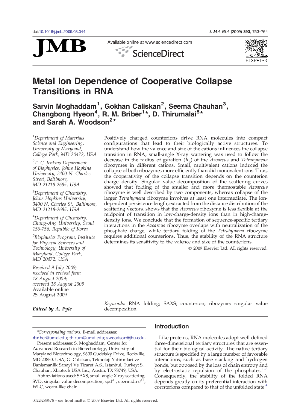 Metal Ion Dependence of Cooperative Collapse Transitions in RNA