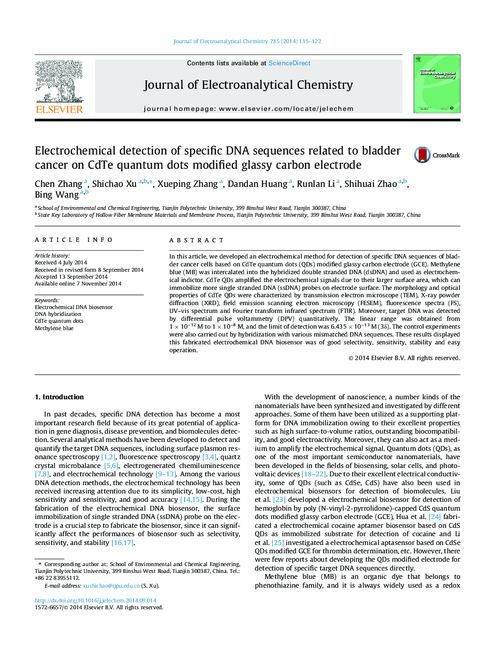 Electrochemical detection of specific DNA sequences related to bladder cancer on CdTe quantum dots modified glassy carbon electrode