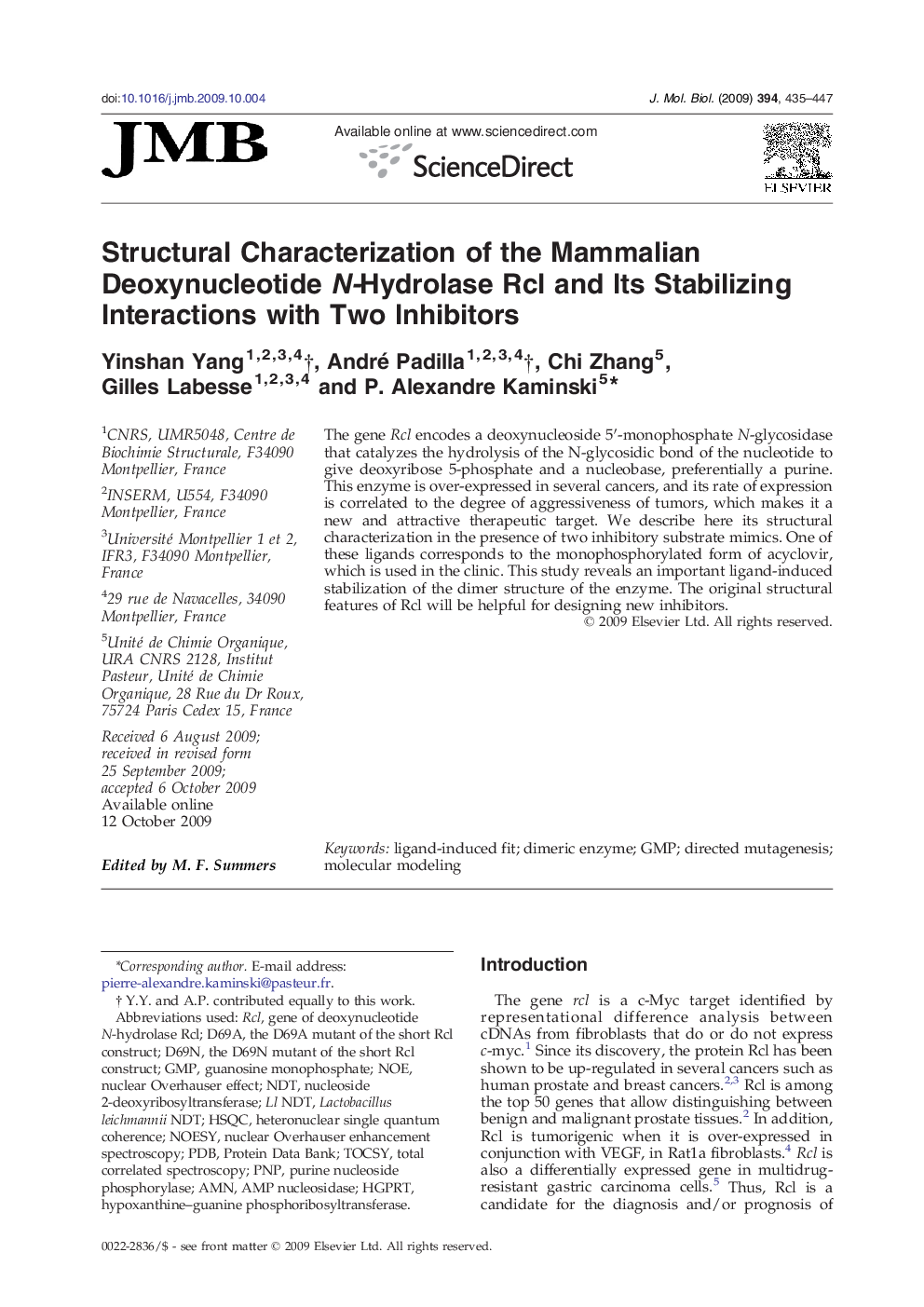 Structural Characterization of the Mammalian Deoxynucleotide N-Hydrolase Rcl and Its Stabilizing Interactions with Two Inhibitors