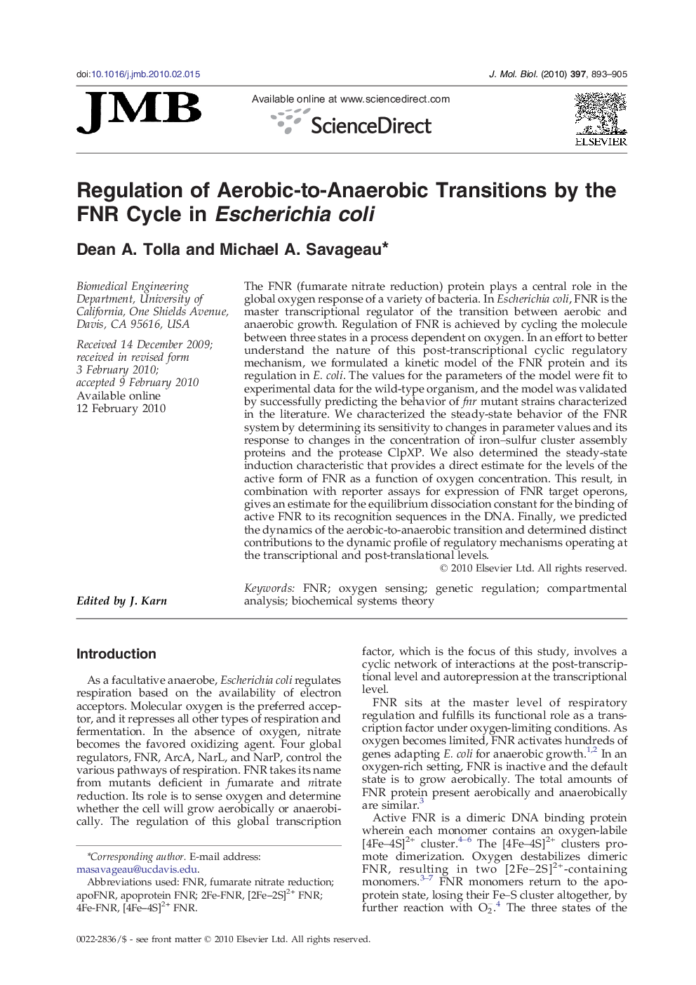 Regulation of Aerobic-to-Anaerobic Transitions by the FNR Cycle in Escherichia coli