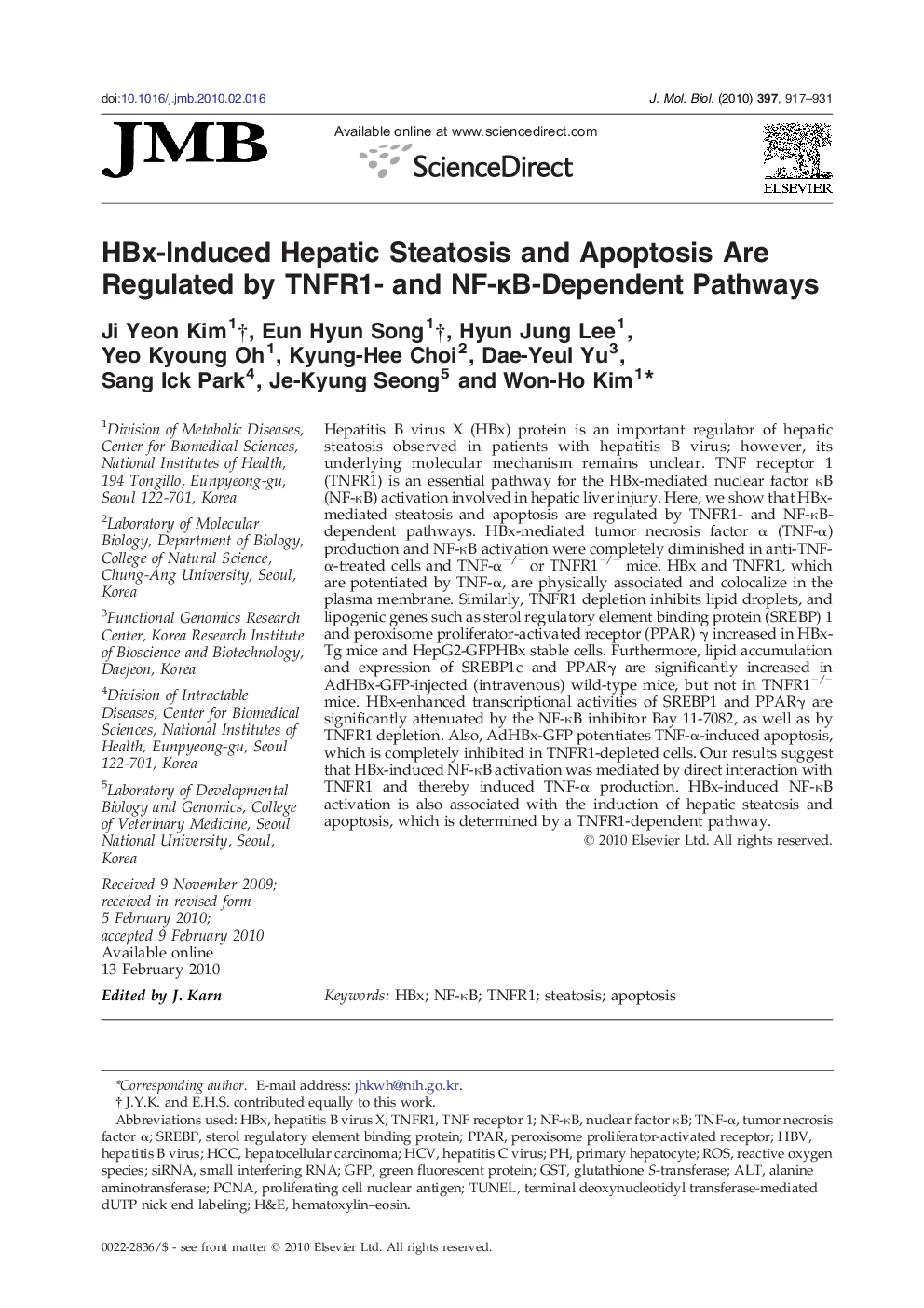 HBx-Induced Hepatic Steatosis and Apoptosis Are Regulated by TNFR1- and NF-κB-Dependent Pathways