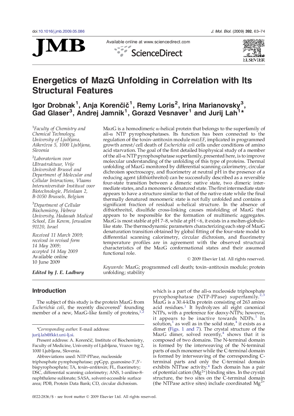 Energetics of MazG Unfolding in Correlation with Its Structural Features