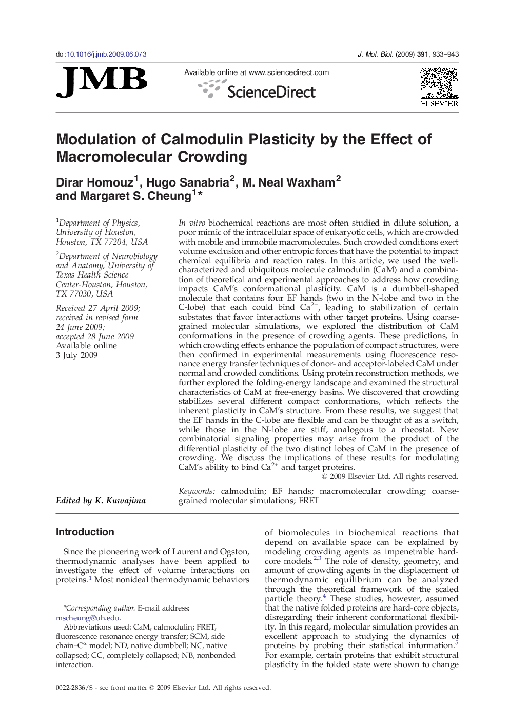 Modulation of Calmodulin Plasticity by the Effect of Macromolecular Crowding