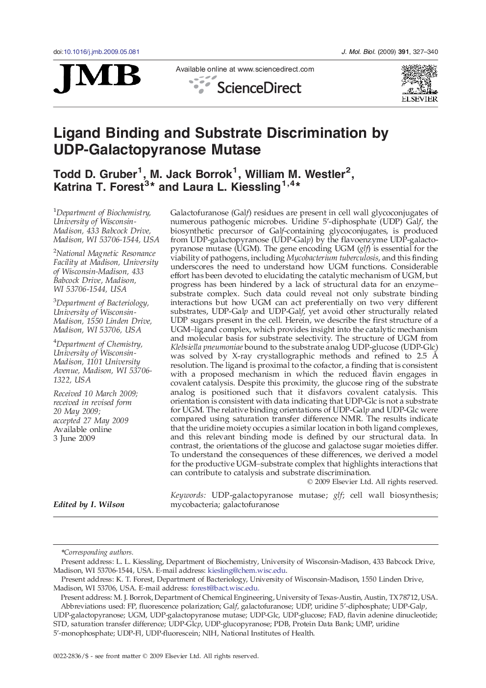 Ligand Binding and Substrate Discrimination by UDP-Galactopyranose Mutase