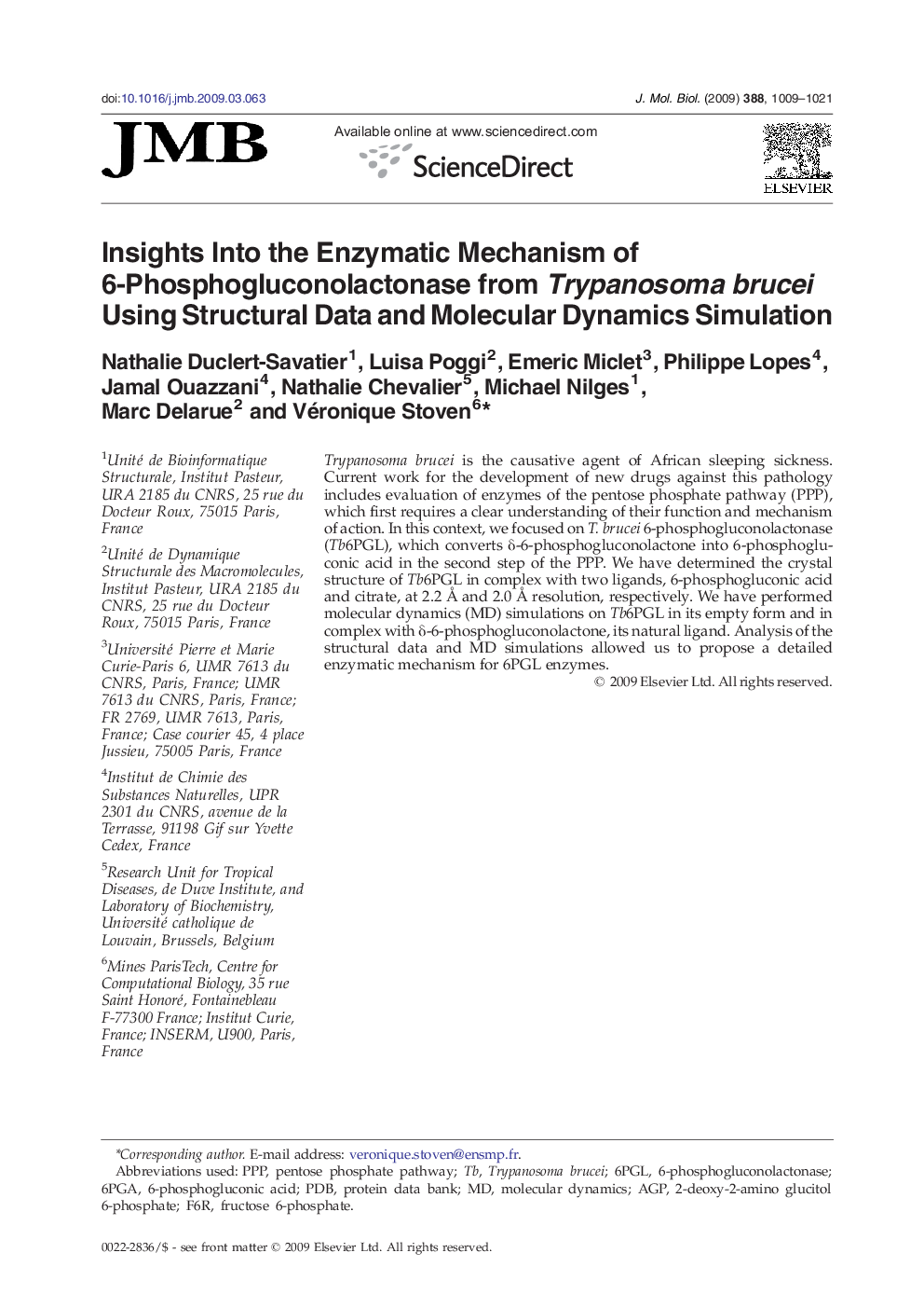 Insights Into the Enzymatic Mechanism of 6-Phosphogluconolactonase from Trypanosoma brucei Using Structural Data and Molecular Dynamics Simulation