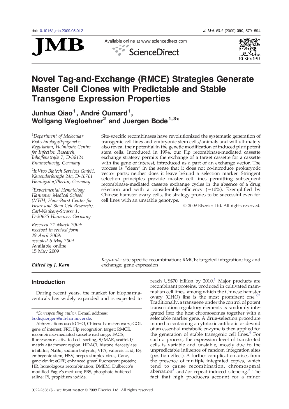 Novel Tag-and-Exchange (RMCE) Strategies Generate Master Cell Clones with Predictable and Stable Transgene Expression Properties