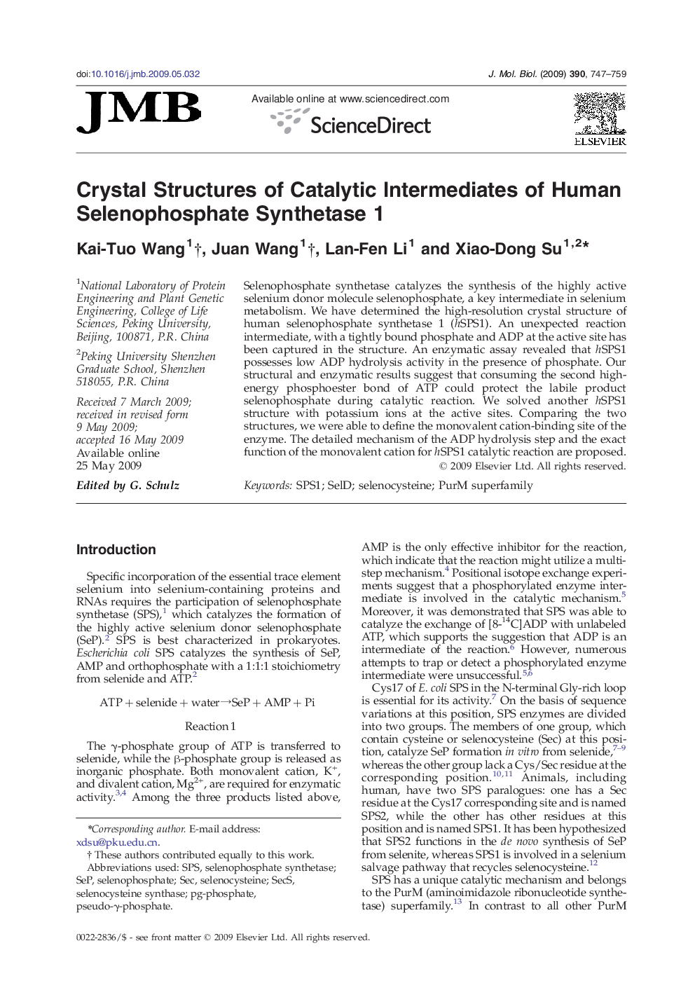 Crystal Structures of Catalytic Intermediates of Human Selenophosphate Synthetase 1