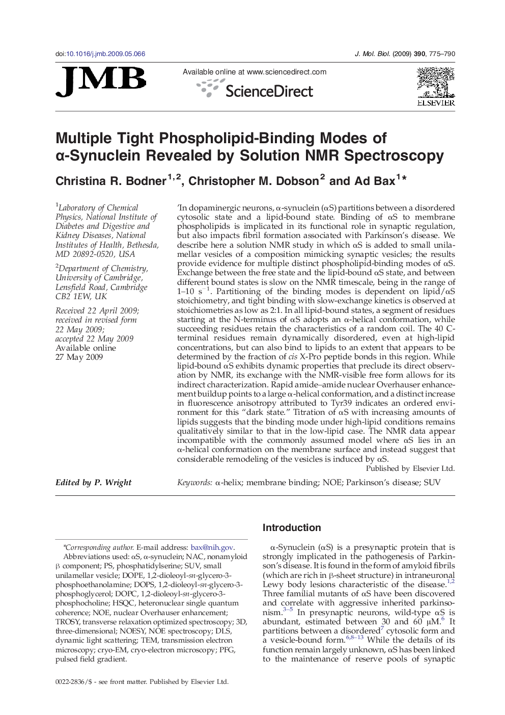 Multiple Tight Phospholipid-Binding Modes of α-Synuclein Revealed by Solution NMR Spectroscopy